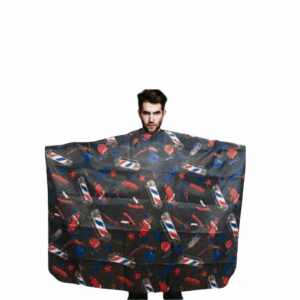 Capa De Barberia Estampada Blanco Con Azul 140 x 160 Cms.