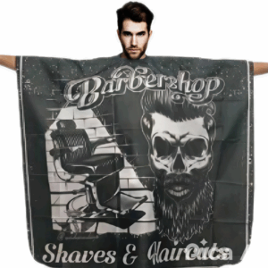 Capa De Barberia Estampada Negra Con Blanco - Beauty Style