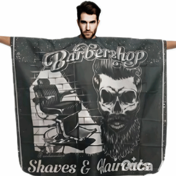 Capa De Barberia Estampada Negra Con Blanco - Beauty Style