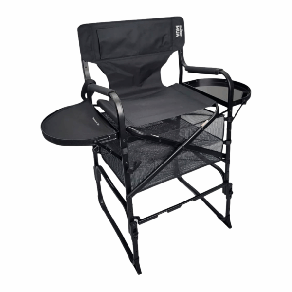 Silla P/ Maquillaje Ancha Aluminio Negra. - Beauty Style